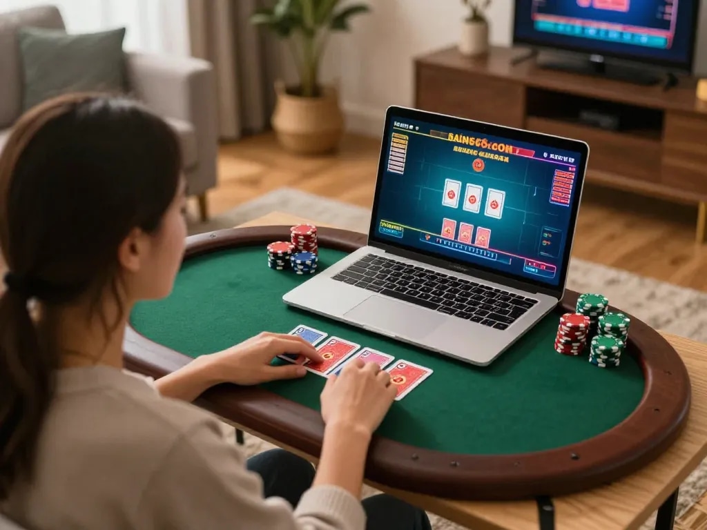 Engaging online gaming scene at ko66 com with player in action during live dealer game.