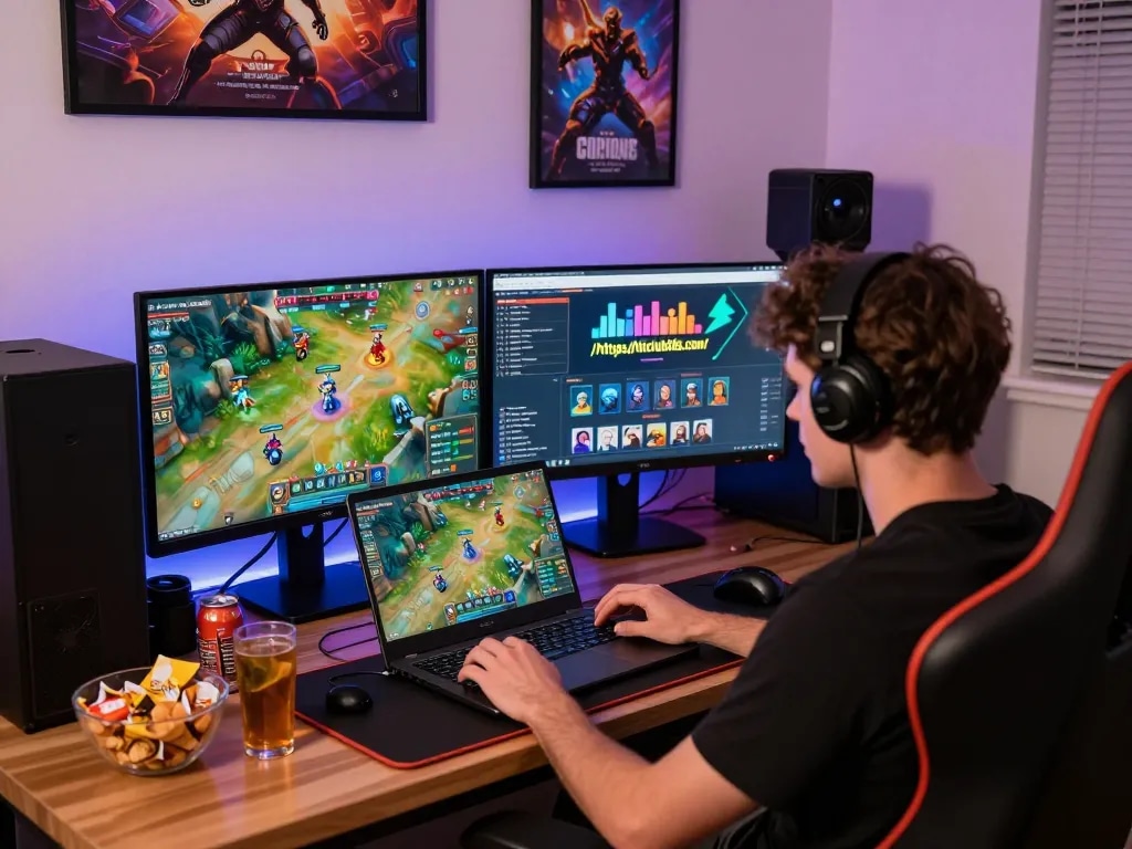 Player enjoying dynamic card game on https://hitclub68s.com/ in a vibrant gaming setup.