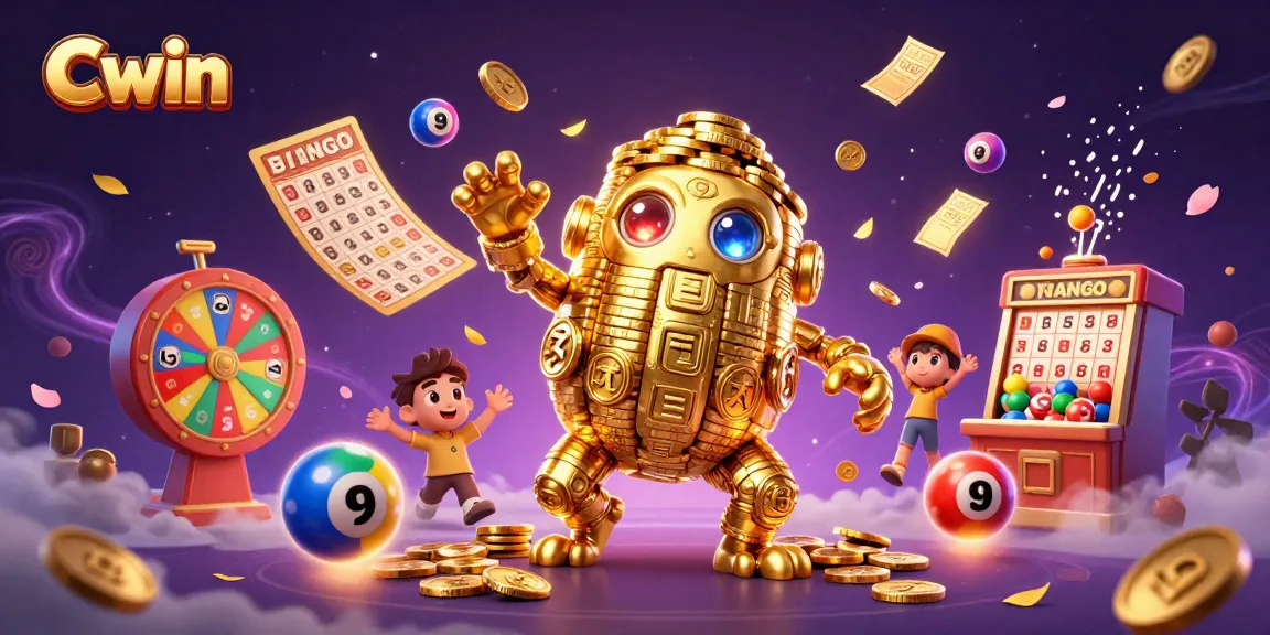 Cwin players engage with a vibrant carnival-like lottery scene filled with colorful balls and golden elements.