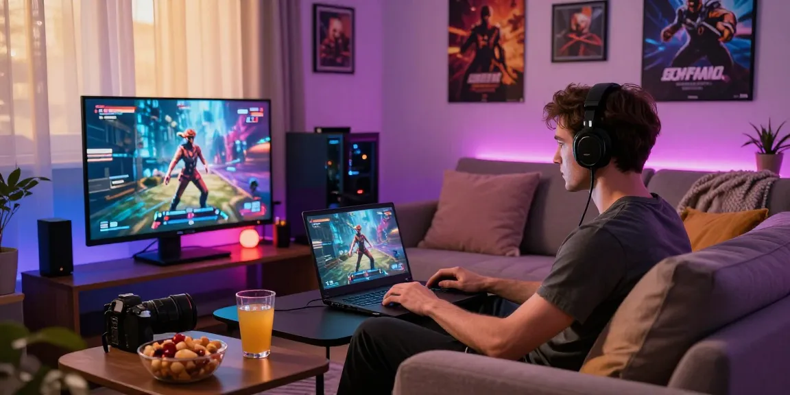 Gamer enjoying a real porn game in a vibrant living room.