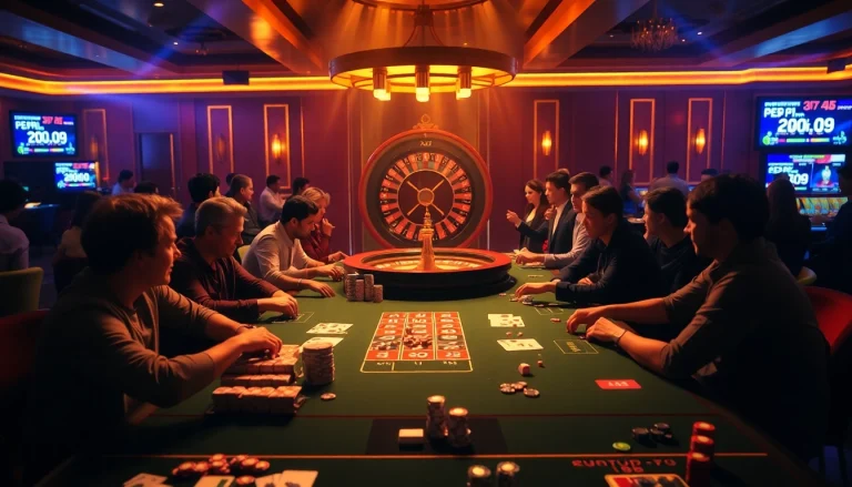 Experience high-stakes excitement at the casino with players at a poker table and vibrant atmosphere showcasing https://bet888.solutions/.