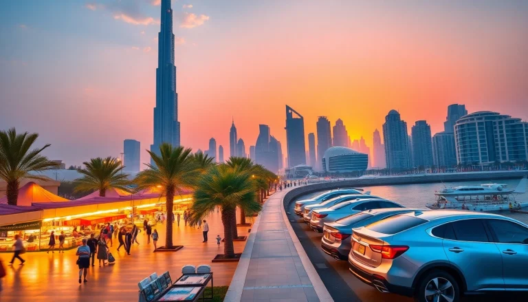 Experience the breathtaking skyline while traveling to Dubai during golden hour.