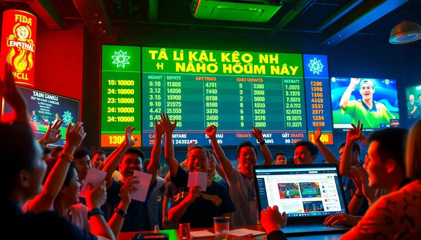 Tỷ lệ kèo nhà cái hôm nay displayed on a vibrant sports betting scoreboard, enhancing excitement.