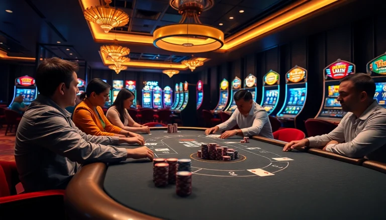 "Exciting poker gameplay at fb88nn.com showcasing players engaged in high-stakes action with vibrant chips and cards."