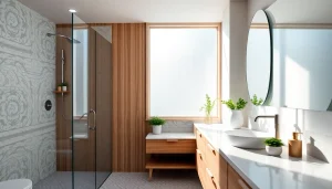 Professional bathroom remodeling contractor showcasing a luxurious modern bathroom with elegant accessories.