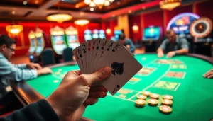 Winsly Casino winning hand at a vibrant poker table with chips.