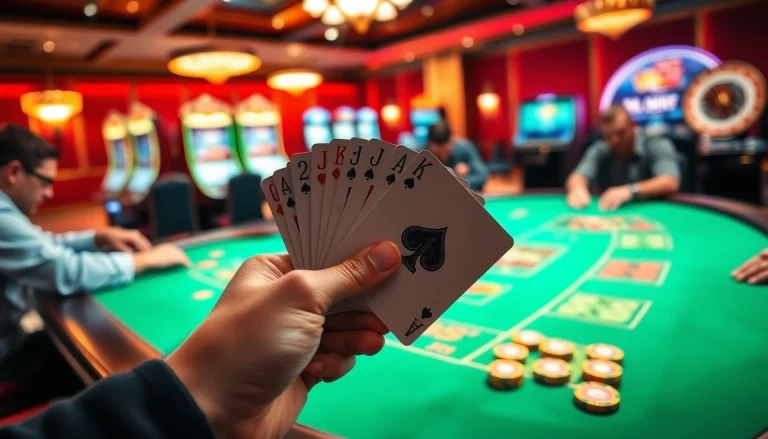 Winsly Casino winning hand at a vibrant poker table with chips.