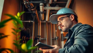Skilled plumber examines pipes for plumbing leak detection in a modern home environment.
