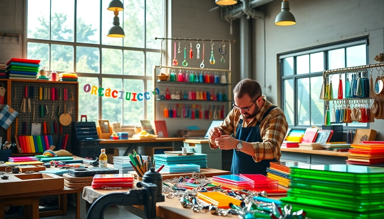 Acrylic keychain manufacturer crafting personalized, colorful keychains with precision.