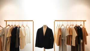 Explore the distinct styles of muji vs uniqlo with elegantly displayed minimalist clothing.