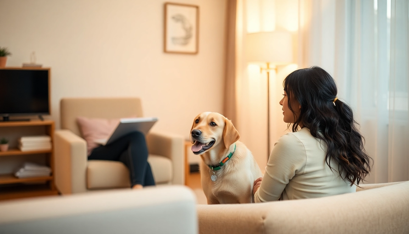 Engaging therapy session with a clinical psychologist Sydney and their therapy dog fostering a welcoming environment.
