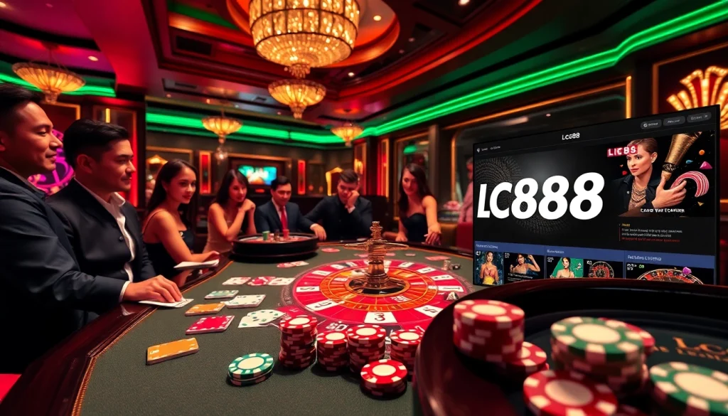 Engage in thrilling gameplay with Lc88's vibrant casino atmosphere, featuring rich colors and elegant details.
