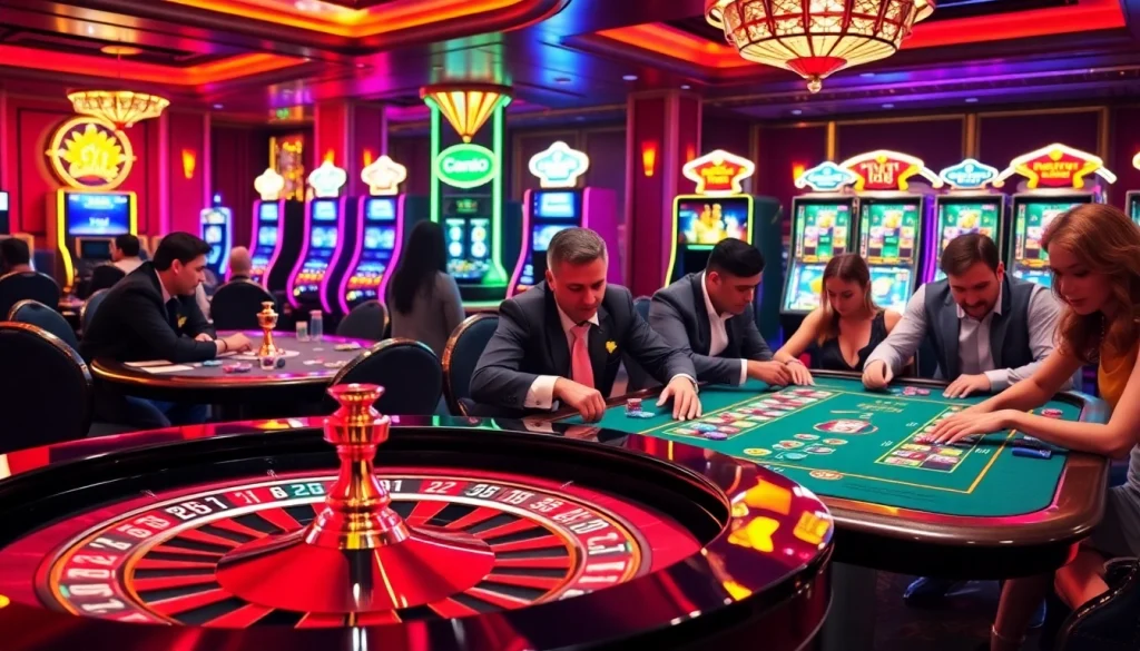 Engaged players enjoying gaming experiences at TV88 casino tables with vibrant colors and excitement.