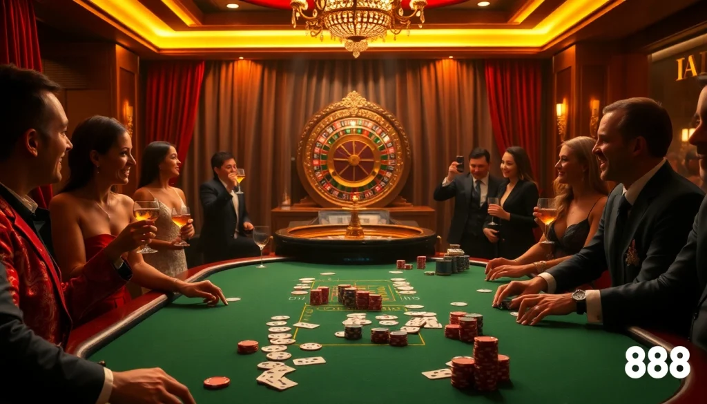 Players enjoy thrilling poker action at Hello88's luxury casino tables.