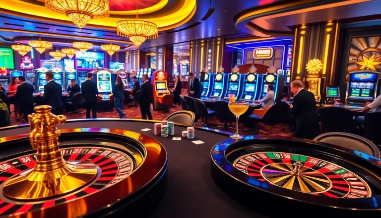 MM88 players enjoying high-stakes poker with vibrant chips and cards in a luxurious casino.