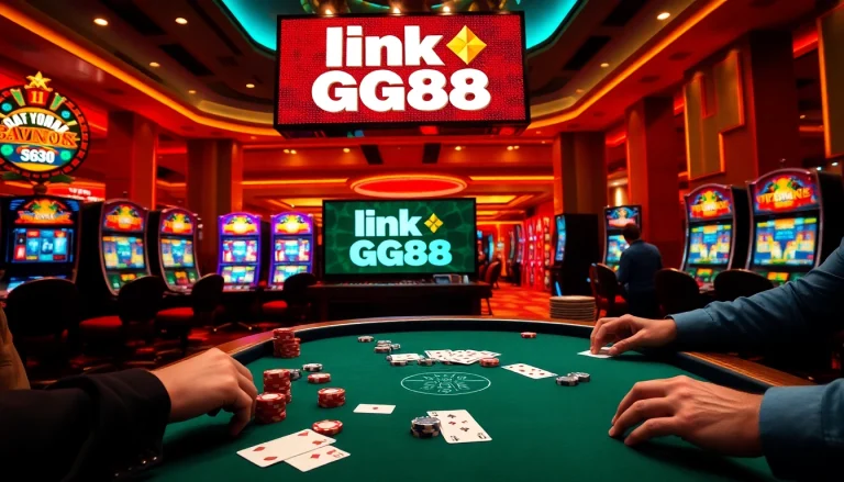 Experience the thrill of link GG88 at a luxurious casino with vibrant action and elegant gaming elements.