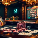 Experience thrilling casino action with vibrant s8 roulette wheel and glamorous poker scene.