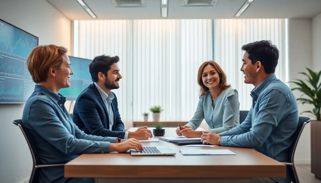 Una scena d'ufficio che raffigura una consulenza finanziaria per famiglie e imprenditori alle prese con difficoltà di debito, focalizzata su approfondire lo sovraindebitamento di famiglie e imprenditori.