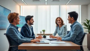 Una scena d'ufficio che raffigura una consulenza finanziaria per famiglie e imprenditori alle prese con difficoltà di debito, focalizzata su approfondire lo sovraindebitamento di famiglie e imprenditori.