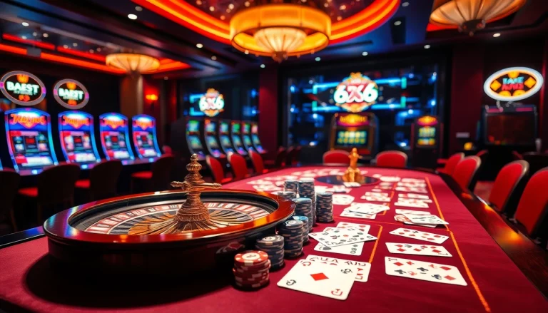 Experience the thrill of MB 66 with vibrant casino elements, highlighting poker and roulette.