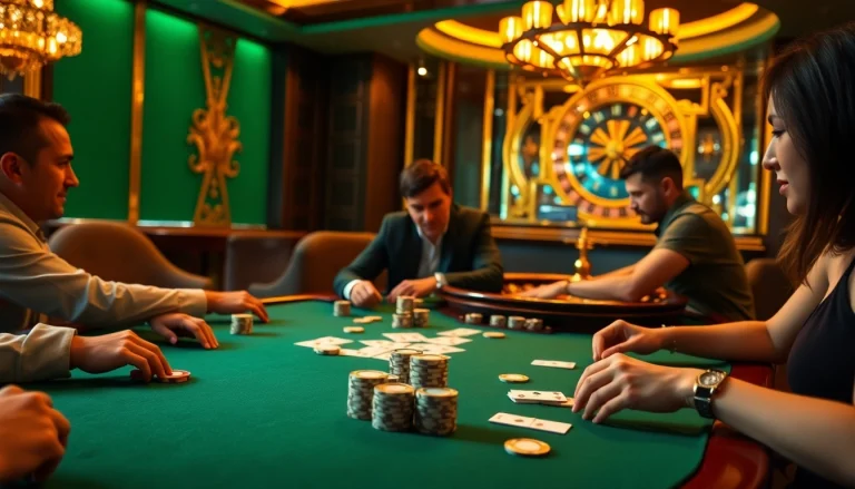 Engage in high-stakes poker at MM88, surrounded by gaming excitement and strategic gameplay.