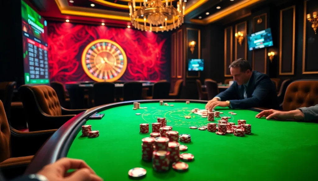 Experience thrilling gameplay at rr 88 with a vibrant casino setting, showcasing poker and roulette.