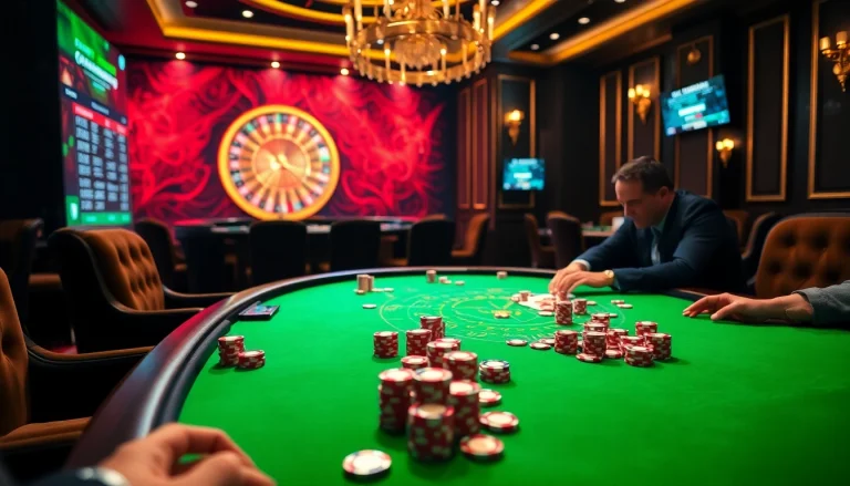 Experience thrilling gameplay at rr 88 with a vibrant casino setting, showcasing poker and roulette.