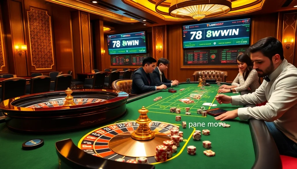 Engaging gambling scene at 78wwin casino with dice and roulette wheel.
