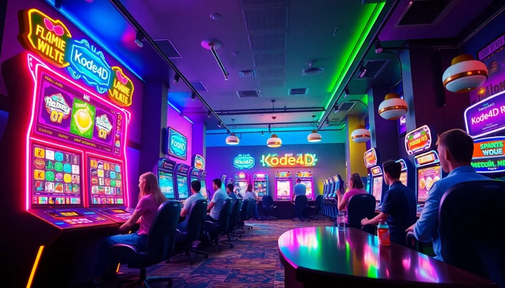 Thrilling online gaming atmosphere showcasing Kode4D link with vibrant slot machines and players enjoying their experience.