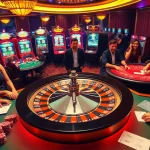 Gambling excitement at https://topxx88.com with vibrant casino tables and colorful slot machines.
