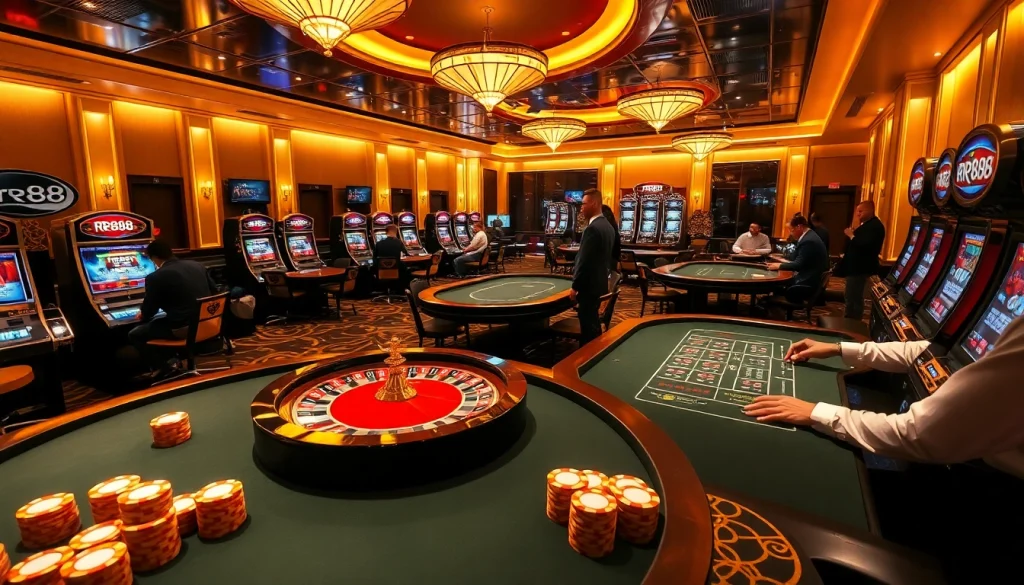 Active gamblers enjoying various games at rr88 casino, showcasing excitement and professionalism.