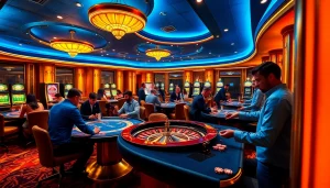 Players engaging in high-stakes games at Bugatti8-themed luxurious casino.