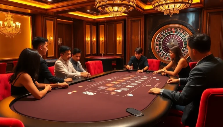 Experience the thrill of u888.com with players at a luxurious casino table, showcasing excitement and strategy.