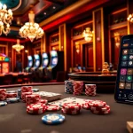 FABET poker table scene showcasing vibrant chips and professional atmosphere.