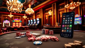 FABET poker table scene showcasing vibrant chips and professional atmosphere.