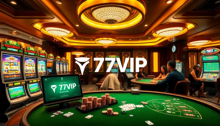 Experience thrilling wins at 777VIP, showcasing vibrant gaming tables amid an exciting casino atmosphere.