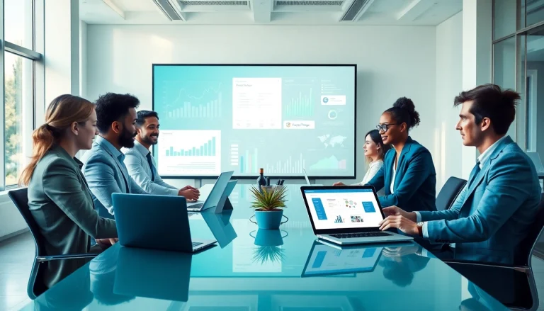 Business collaboration scene showcasing Logo Tiger Wings integration in a modern office.