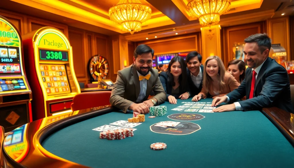 Exciting casino atmosphere showcasing gaming with rr88.pizza logo, players at the table.