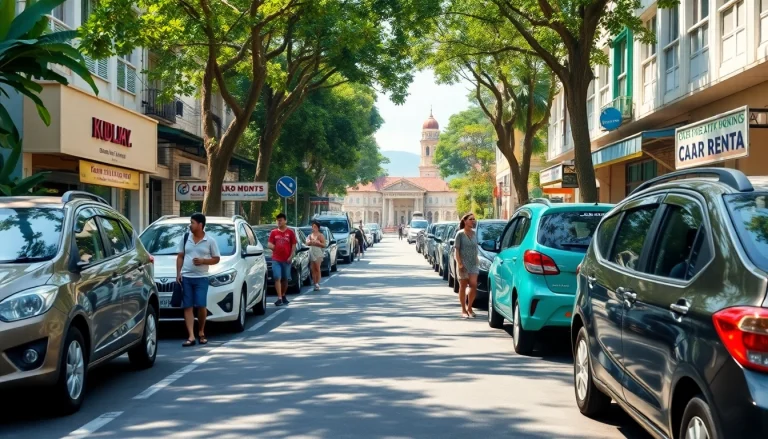 Car rental in Kuching Sarawak scene showcasing vibrant streets and rental options for tourists.