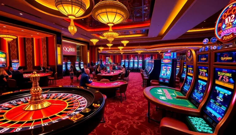 Engaging players celebrate their wins at QQ888 casino tables with vibrant roulette and poker action.