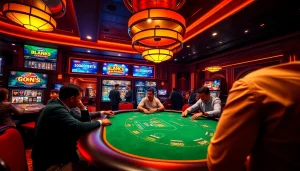 Experience the thrilling atmosphere of gaming at rikvip368.com with an action-packed poker scene.