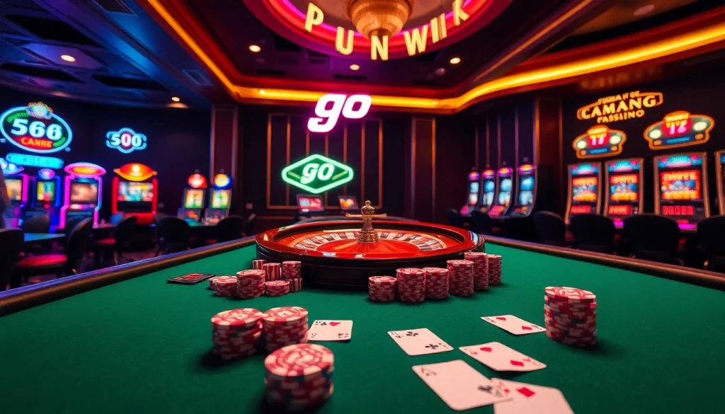 Engaging players at the go 88 casino poker table with vibrant chips and cards in action.