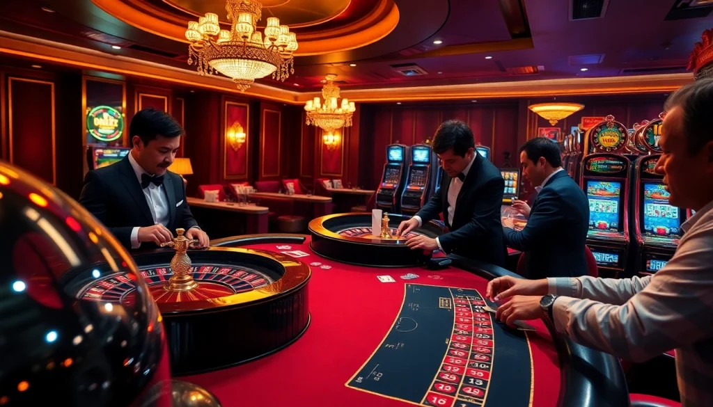 B52club gaming table showcases exciting poker and roulette action amidst a luxurious casino ambiance.
