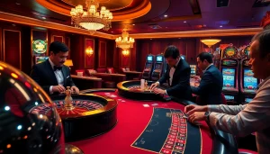 B52club gaming table showcases exciting poker and roulette action amidst a luxurious casino ambiance.