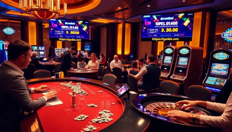 Gamble with excitement at https://go8s.bio/ showcasing luxury casino tables and vibrant gaming activity.