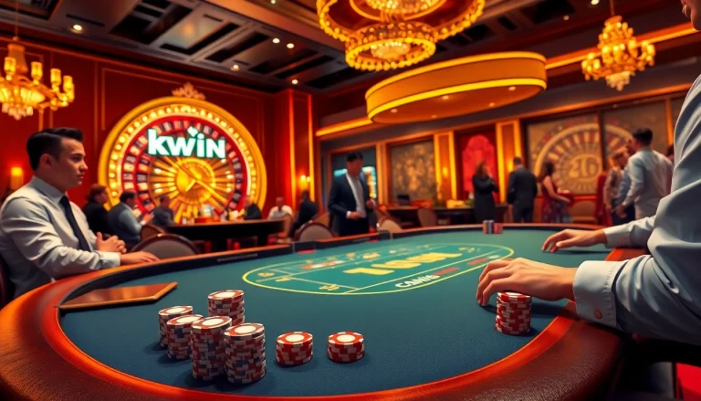 Kwin casino scene featuring vibrant poker action and exciting blackjack decor.