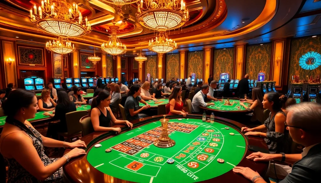 Players enjoying thrilling roulette action at https://hm88.blue/ casino, surrounded by luxury and excitement.