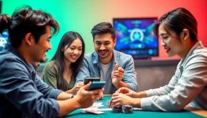 Dynamic online gaming scene featuring gamebaidoithuong.trading with diverse players engaged in card games.