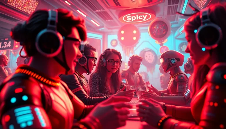 Engaging illustration of spicy ai chat environment with vibrant characters and avatars.