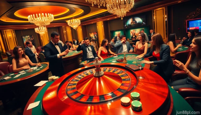 Experience excitement at https://jun88pl.com/ as players engage in thrilling casino games with professional dealers.